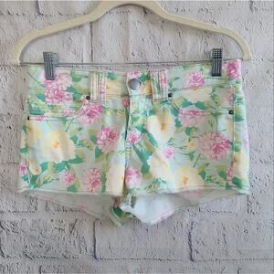 Forever 21 Floral Pastel Denim Cut Off Shorts Small
